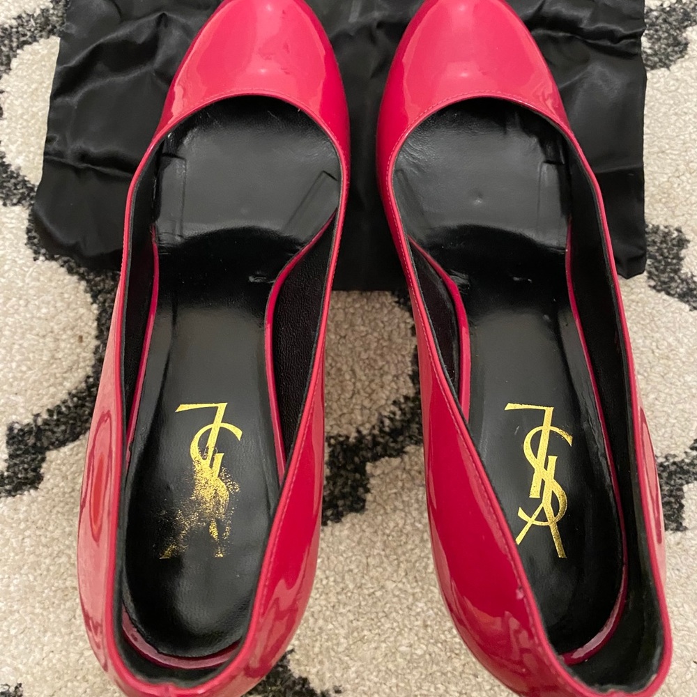 Saint Laurent Pink Patent Tribtoo Heels Size 37.5
